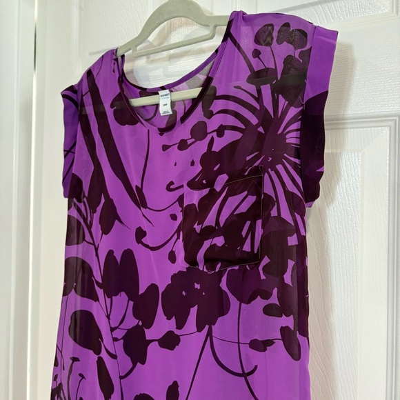 Old Navy Sheer Purple Floral Cap Short Sleeve Scoop Neck Dress Women Sz S Lined - Picture 4 of 12